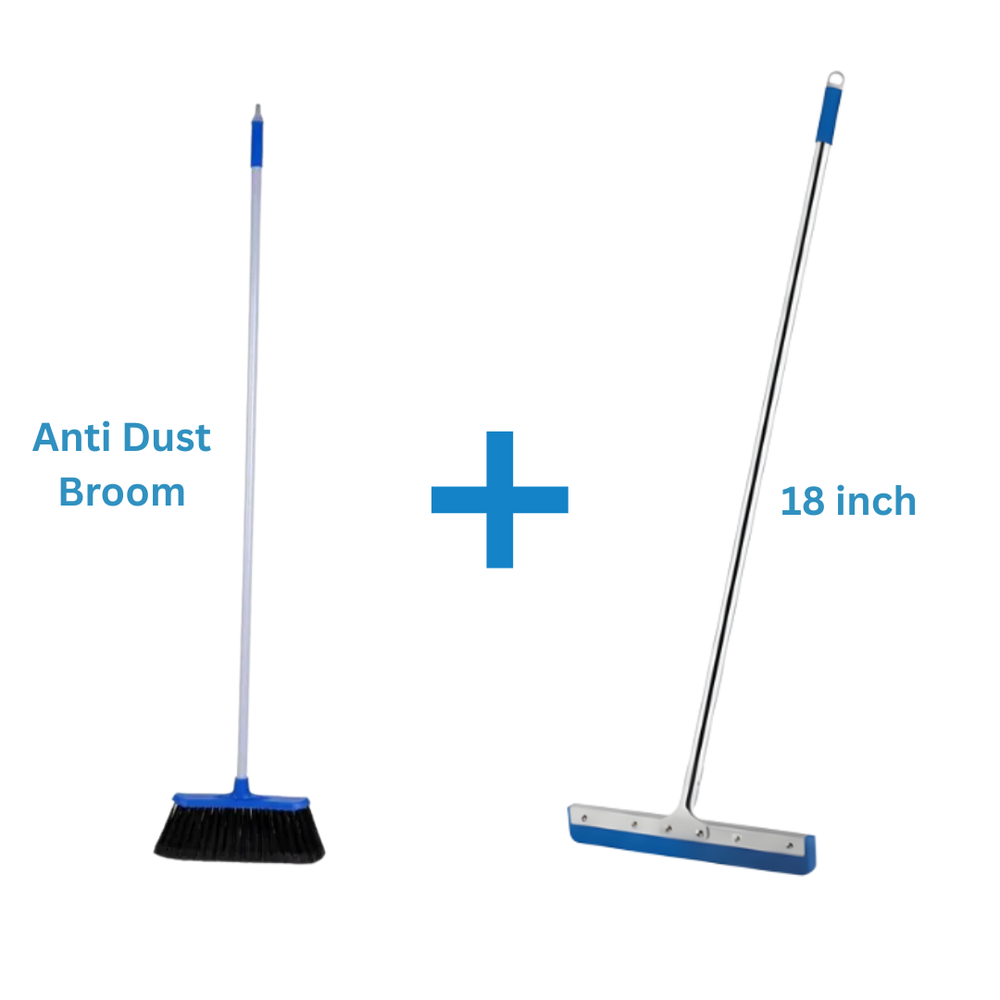 Anti-Dust Broom + 18-Inch Steel Wiper Combo