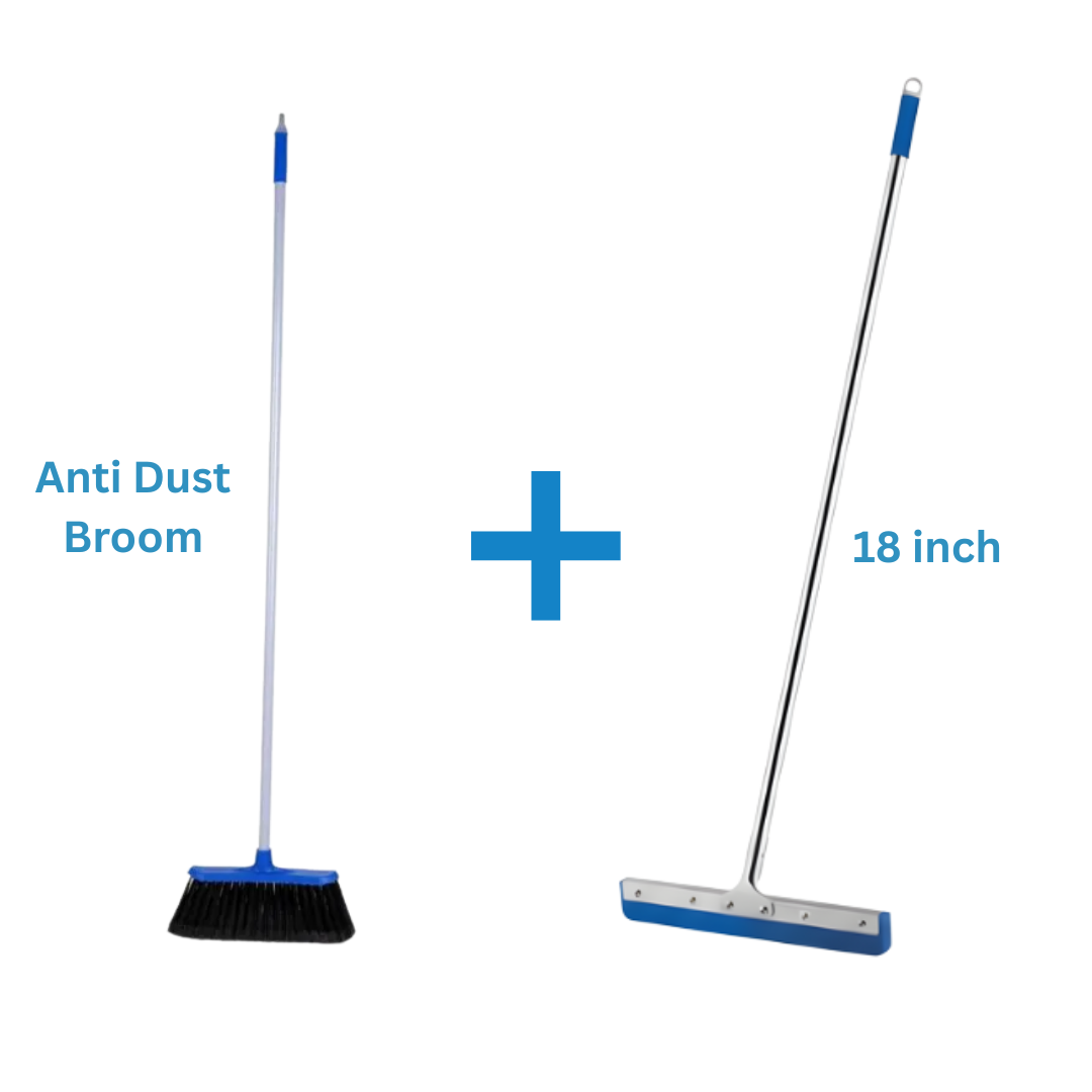 Anti-Dust Broom + 18-Inch Steel Wiper Combo